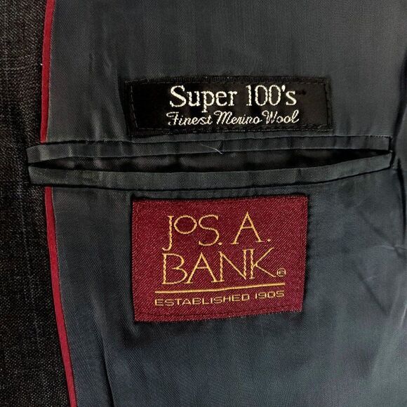 Jos A Bank Gordon Wool 2 Button Blazer 42L Gray Plaid W/ Blue Windowpane - Picture 7 of 11